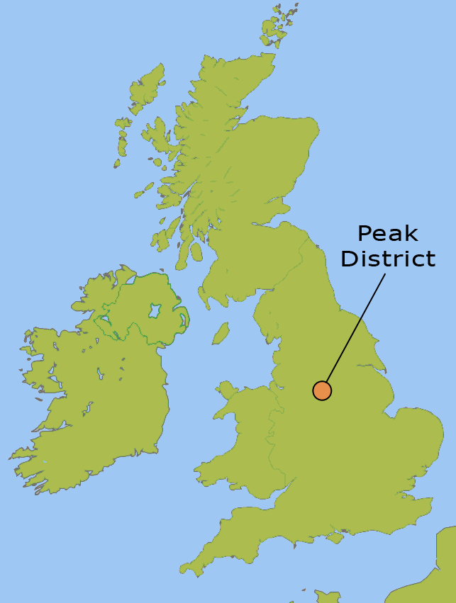 Map to show where in the UK the Peak District is