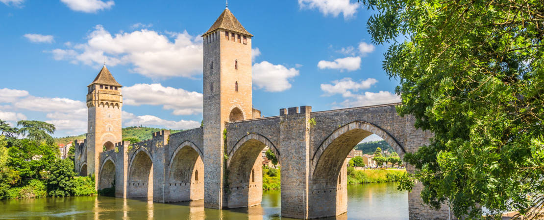 View at the Valentre bridge over Lot river in Cahors - France